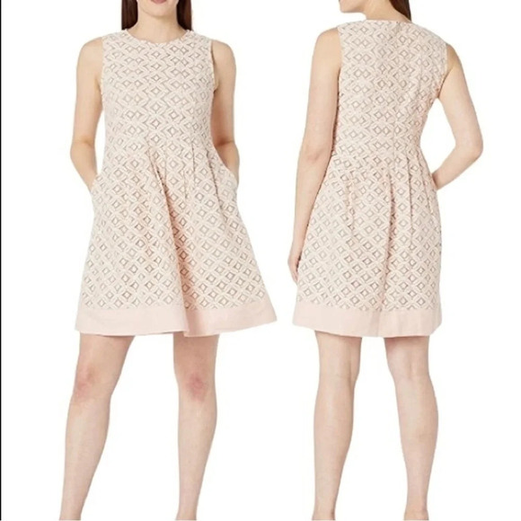 Eliza J. Dress Lace Overlay Pintuck Detail Pockets Blush Pink - Size 8 - Picture 1 of 6